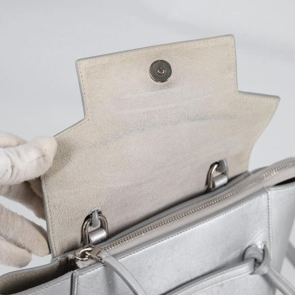 CELINE Belt Bag Hand Bag Leather 2way Silver Auth 140477