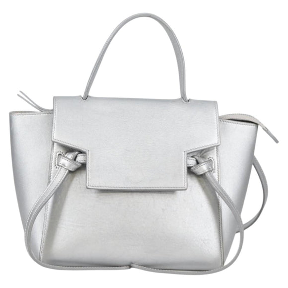 CELINE Belt Bag Hand Bag Leather 2way Silver Auth 140477