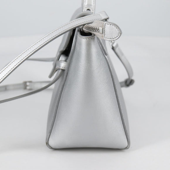 CELINE Belt Bag Hand Bag Leather 2way Silver Auth 140477