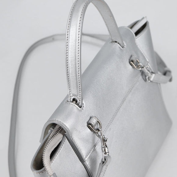 CELINE Belt Bag Hand Bag Leather 2way Silver Auth 140477