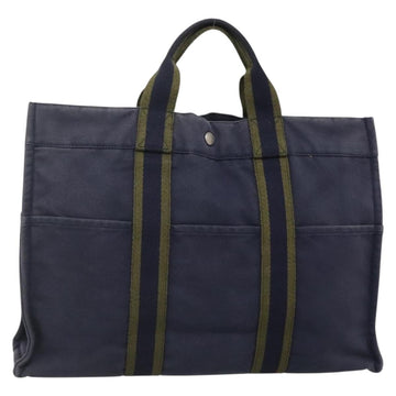 HERMES Fourre Tout MM Hand Bag Canvas Navy Auth 140478