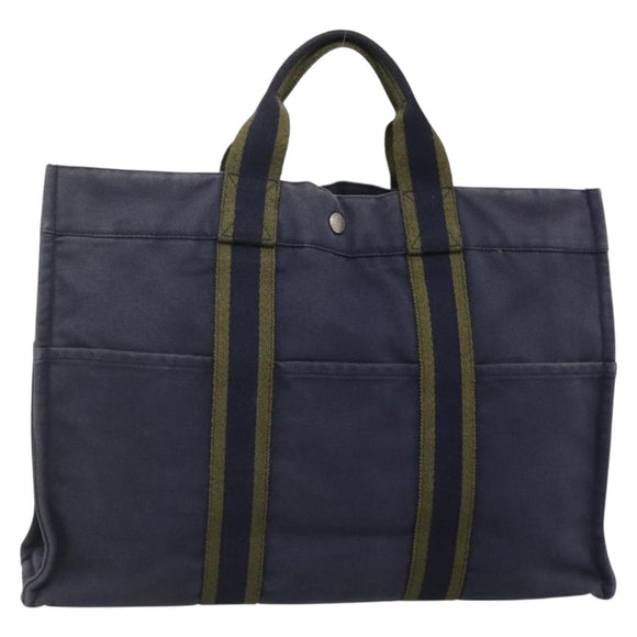 HERMES Fourre Tout MM Hand Bag Canvas Navy Auth 140478