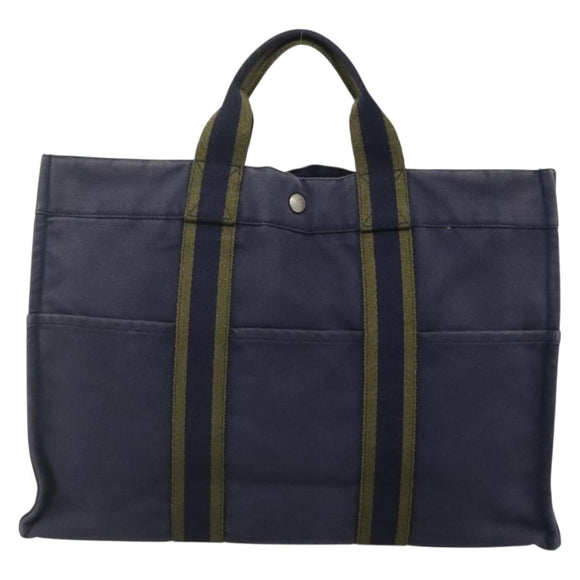 HERMES Fourre Tout MM Hand Bag Canvas Navy Auth 140478