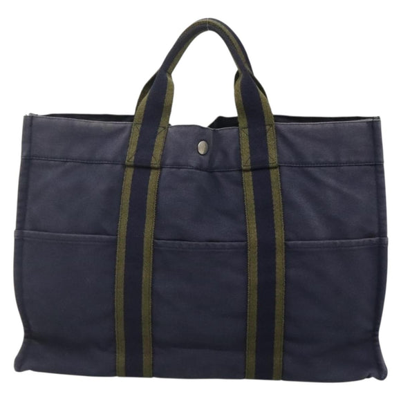 HERMES Fourre Tout MM Hand Bag Canvas Navy Auth 140478