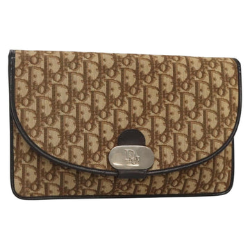 Christian Dior Trotter Canvas Clutch Bag Brown Gold Auth 140480