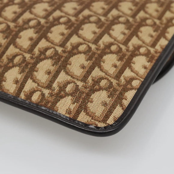 Christian Dior Trotter Canvas Clutch Bag Brown Gold Auth 140480