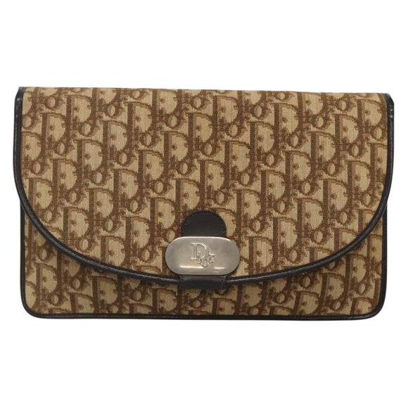 Christian Dior Trotter Canvas Clutch Bag Brown Gold Auth 140480