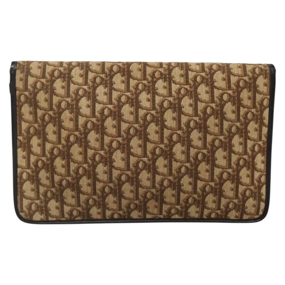 Christian Dior Trotter Canvas Clutch Bag Brown Gold Auth 140480