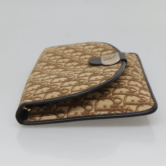 Christian Dior Trotter Canvas Clutch Bag Brown Gold Auth 140480