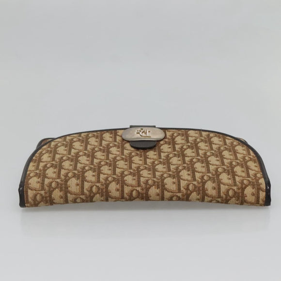 Christian Dior Trotter Canvas Clutch Bag Brown Gold Auth 140480