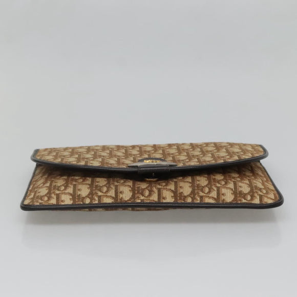 Christian Dior Trotter Canvas Clutch Bag Brown Gold Auth 140480