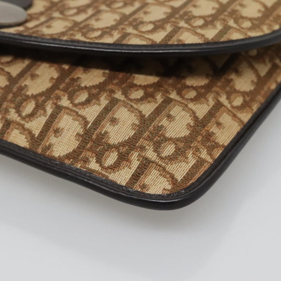Christian Dior Trotter Canvas Clutch Bag Brown Gold Auth 140480