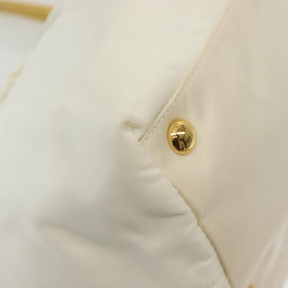 PRADA Ribbon Hand Bag Nylon White Gold Auth 140482