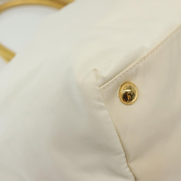 PRADA Ribbon Hand Bag Nylon White Gold Auth 140482