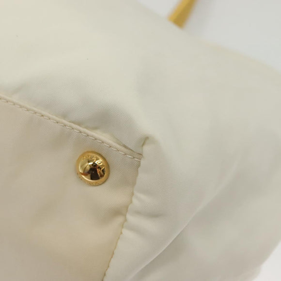 PRADA Ribbon Hand Bag Nylon White Gold Auth 140482