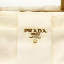 PRADA Ribbon Hand Bag Nylon White Gold Auth 140482-10