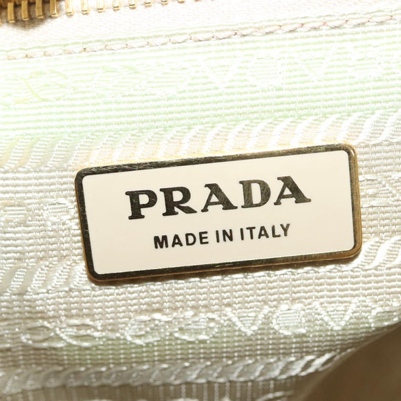 PRADA Ribbon Hand Bag Nylon White Gold Auth 140482