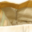 PRADA Ribbon Hand Bag Nylon White Gold Auth 140482-18