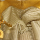 PRADA Ribbon Hand Bag Nylon White Gold Auth 140482-19