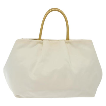 PRADA Ribbon Hand Bag Nylon White Gold Auth 140482 - 0