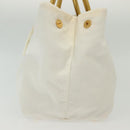 PRADA Ribbon Hand Bag Nylon White Gold Auth 140482-3