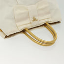 PRADA Ribbon Hand Bag Nylon White Gold Auth 140482-6