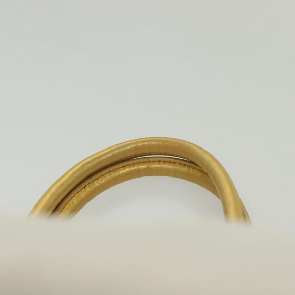 PRADA Ribbon Hand Bag Nylon White Gold Auth 140482