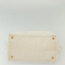 PRADA Ribbon Hand Bag Nylon White Gold Auth 140482-5