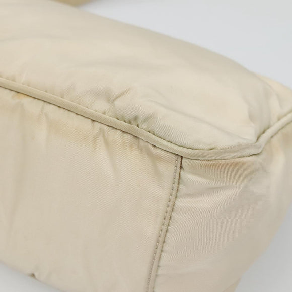 PRADA Shoulder Bag Nylon Beige Silver Auth 140483