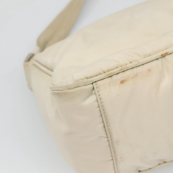 PRADA Shoulder Bag Nylon Beige Silver Auth 140483