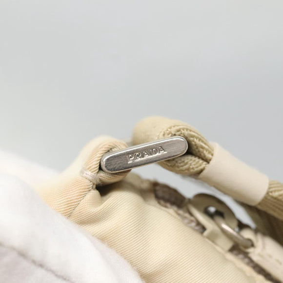 PRADA Shoulder Bag Nylon Beige Silver Auth 140483