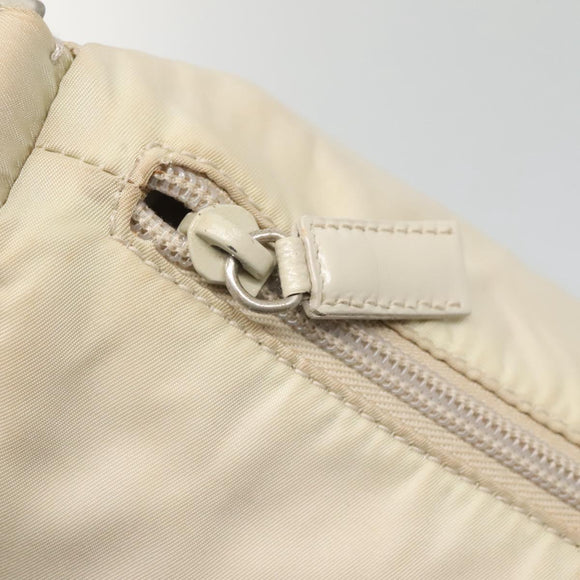 PRADA Shoulder Bag Nylon Beige Silver Auth 140483