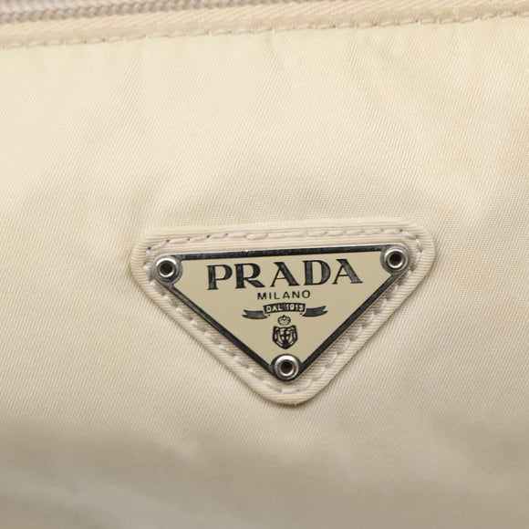 PRADA Shoulder Bag Nylon Beige Silver Auth 140483