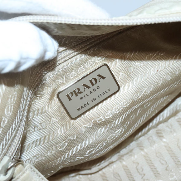 PRADA Shoulder Bag Nylon Beige Silver Auth 140483