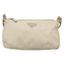 PRADA Shoulder Bag Nylon Beige Silver Auth 140483-2