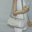 PRADA Shoulder Bag Nylon Beige Silver Auth 140483-23