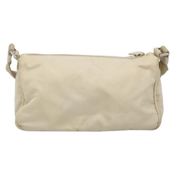 PRADA Shoulder Bag Nylon Beige Silver Auth 140483
