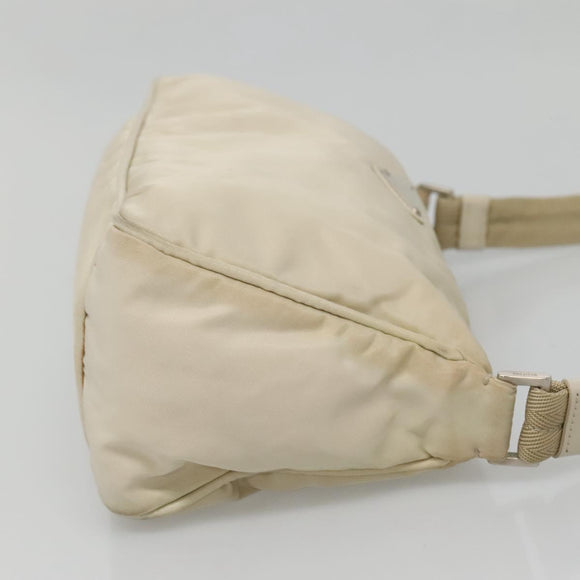 PRADA Shoulder Bag Nylon Beige Silver Auth 140483