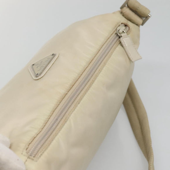 PRADA Shoulder Bag Nylon Beige Silver Auth 140483