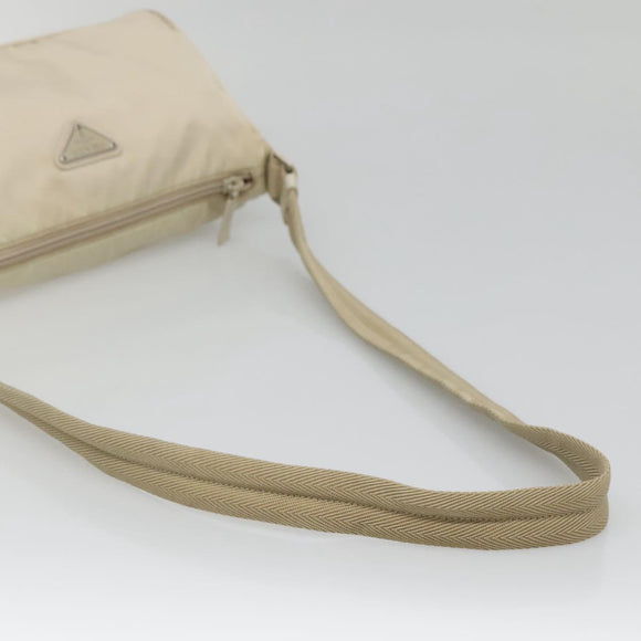 PRADA Shoulder Bag Nylon Beige Silver Auth 140483