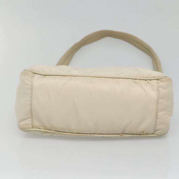 PRADA Shoulder Bag Nylon Beige Silver Auth 140483