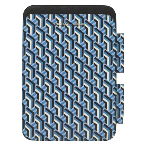 PRADA Tablet Case Leather Blue Auth 140487