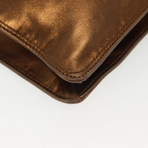 CHANEL Shoulder Bag Leather Gold CC Auth 140488