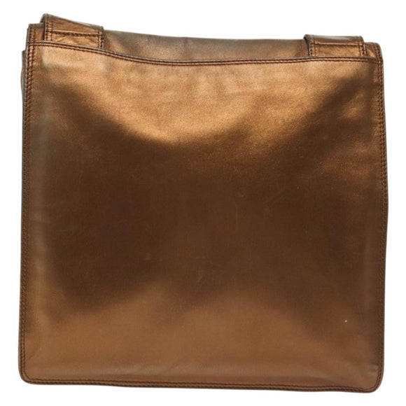 CHANEL Shoulder Bag Leather Gold CC Auth 140488