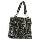 CHANEL Bysy Line Shoulder Bag Canvas Black Silver CC Auth 140489-1