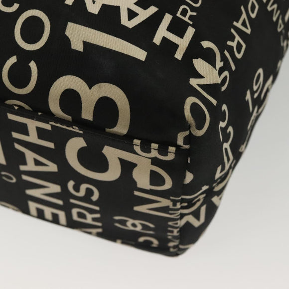 CHANEL Bysy Line Shoulder Bag Canvas Black Silver CC Auth 140489