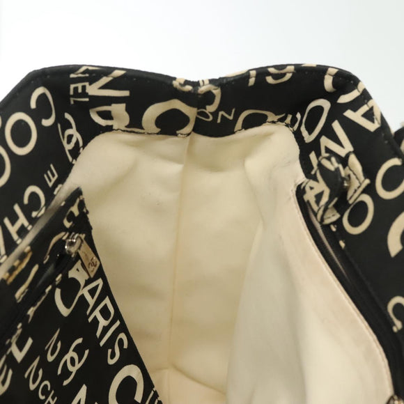 CHANEL Bysy Line Shoulder Bag Canvas Black Silver CC Auth 140489