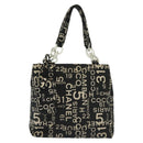 CHANEL Bysy Line Shoulder Bag Canvas Black Silver CC Auth 140489-2