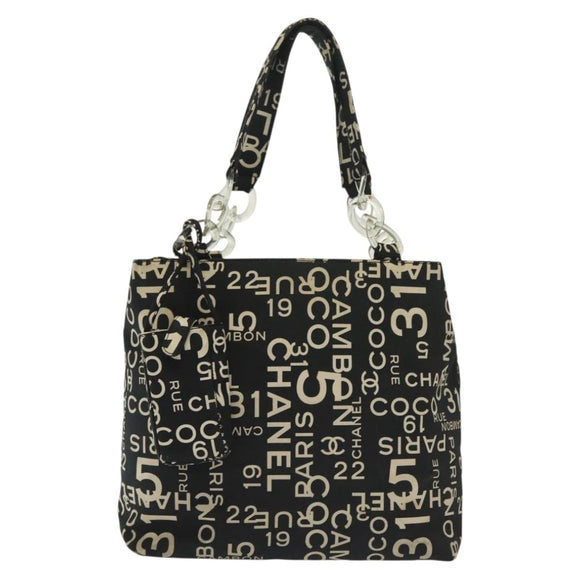 CHANEL Bysy Line Shoulder Bag Canvas Black Silver CC Auth 140489