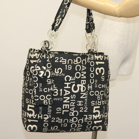 CHANEL Bysy Line Shoulder Bag Canvas Black Silver CC Auth 140489